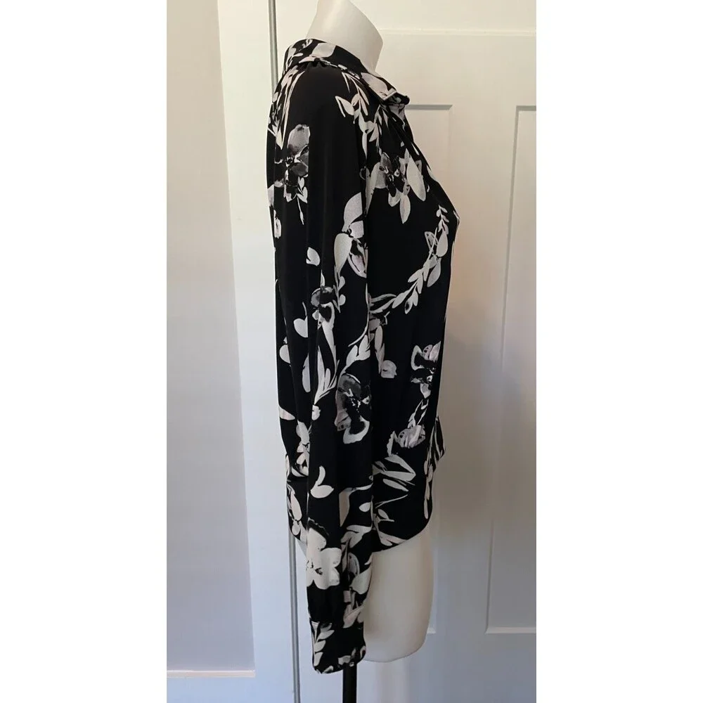 WHITE HOUSE BLACK MARKET Womens Knit TOP Long Sleeve BLACK White Size M